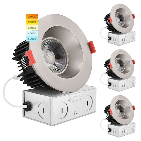 4 Inch LED Recessed Downlight 5 CCT Selectable 2700K-5000K 15W 1100LM Dimmable Brushed Nickel 4-Pack